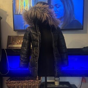 MICHAEL Michael Kors Black Puffer Jacket with Faux Fur Hood